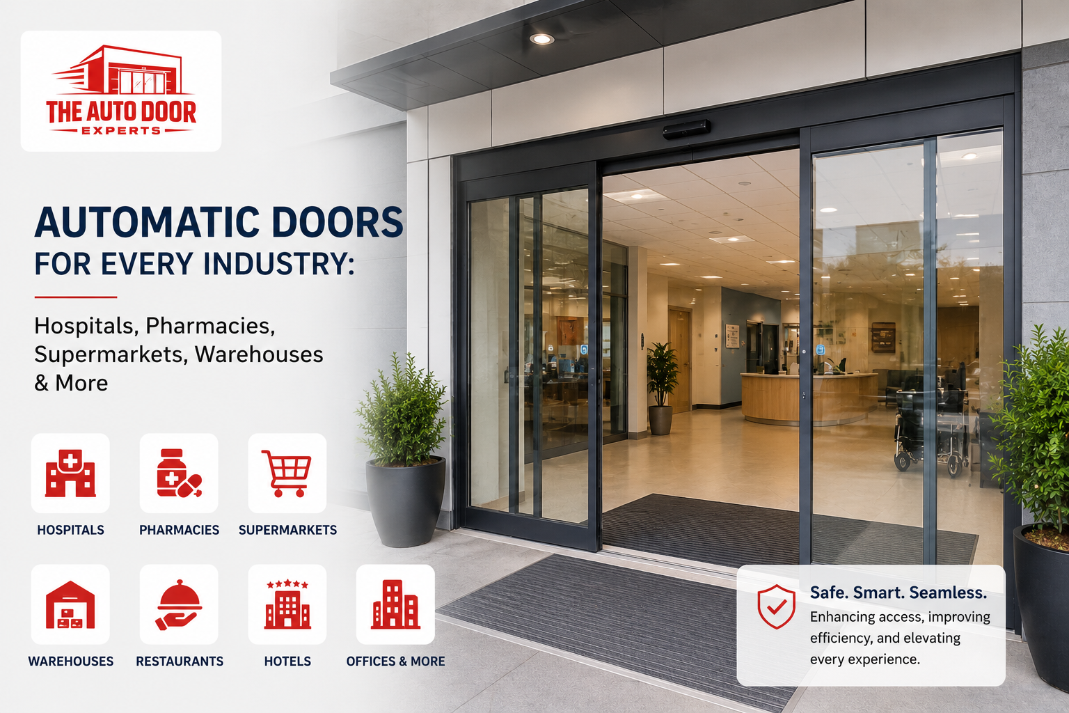 Automatic sliding doors for hospitals, pharmacies, supermarkets, warehouses, and commercial buildings by The Auto Door Experts, providing reliable entrance solutions across Australia.
